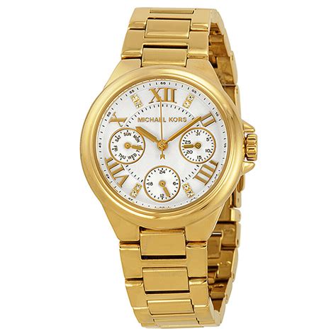 Michael Kors Mini Camille GMT White Dial Gold.